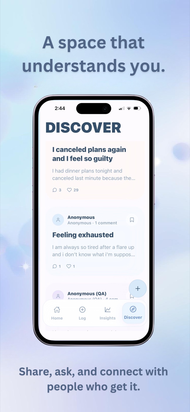 EndoGlow App Store preview showing community posts and connection with people who understand.
